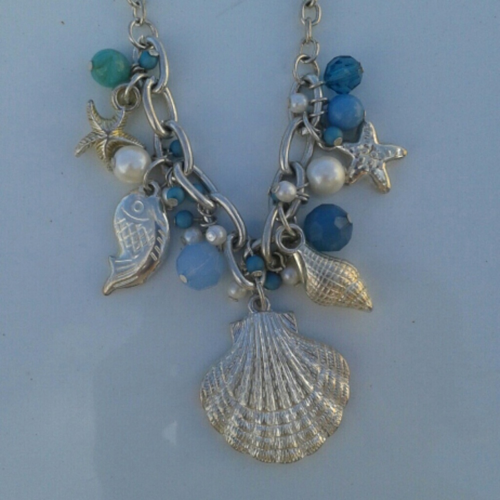 SALE! Vintage beach charms silver necklace